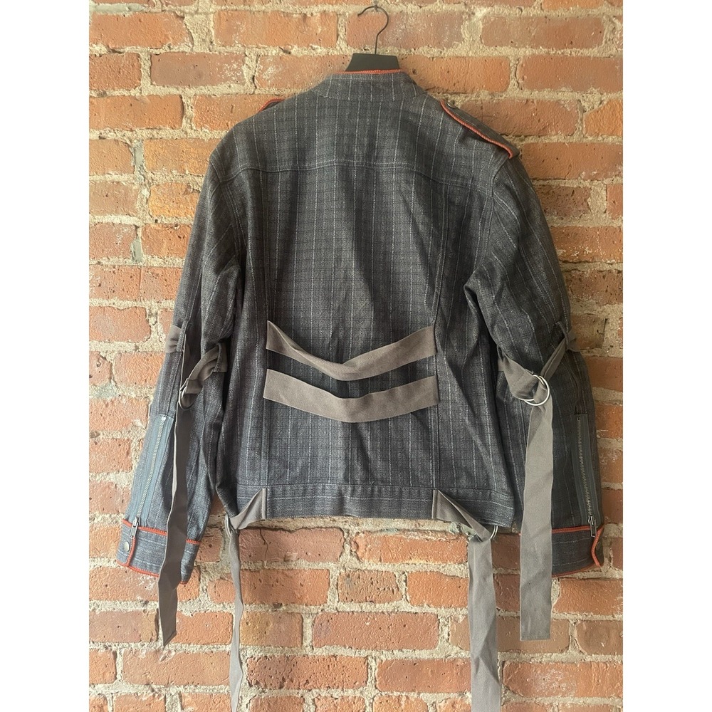 Marc Jacobs Vintage Denim Plaid Zipper Biker Jacket Sz L Mens Blue/ Gray/ Orange - Picture 2 of 16